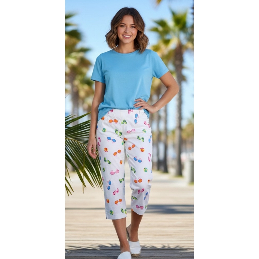 Briggs Summer Fun Patterned Capris White Size 8